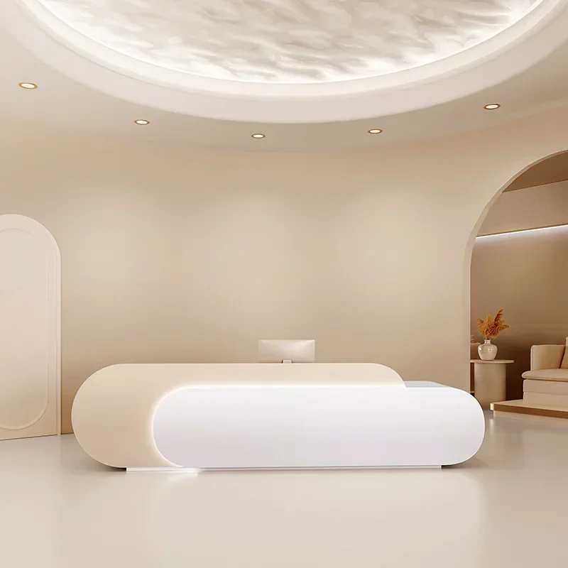 Office Furniture Store - เคาน์เตอร์ต้อนรับร้านเสริมสวยสไตล์ครีม เคาน์เตอร์ต้อนรับร้านทำเล็บ เคาน์เตอร์ต้อนรับเรียบง่ายระดับไฮเอนด์ เฟอร์นิเจอร์ร้านเสื้อผ้า เคาน์เตอร์ต้อนรับ FYRD