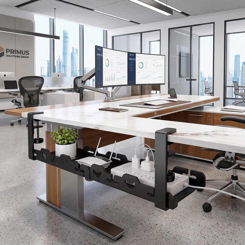 Cable Tray Under Desk - ถาดจัดเก็บสายเคเบิลแบบยืดหดได้ใต้โต๊ะ ชั้นวางของโลหะ ที่จัดระเบียบสายไฟ ไม่ต้องเจาะ อุปกรณ์เสริมสำหรับโต๊ะทำงาน
