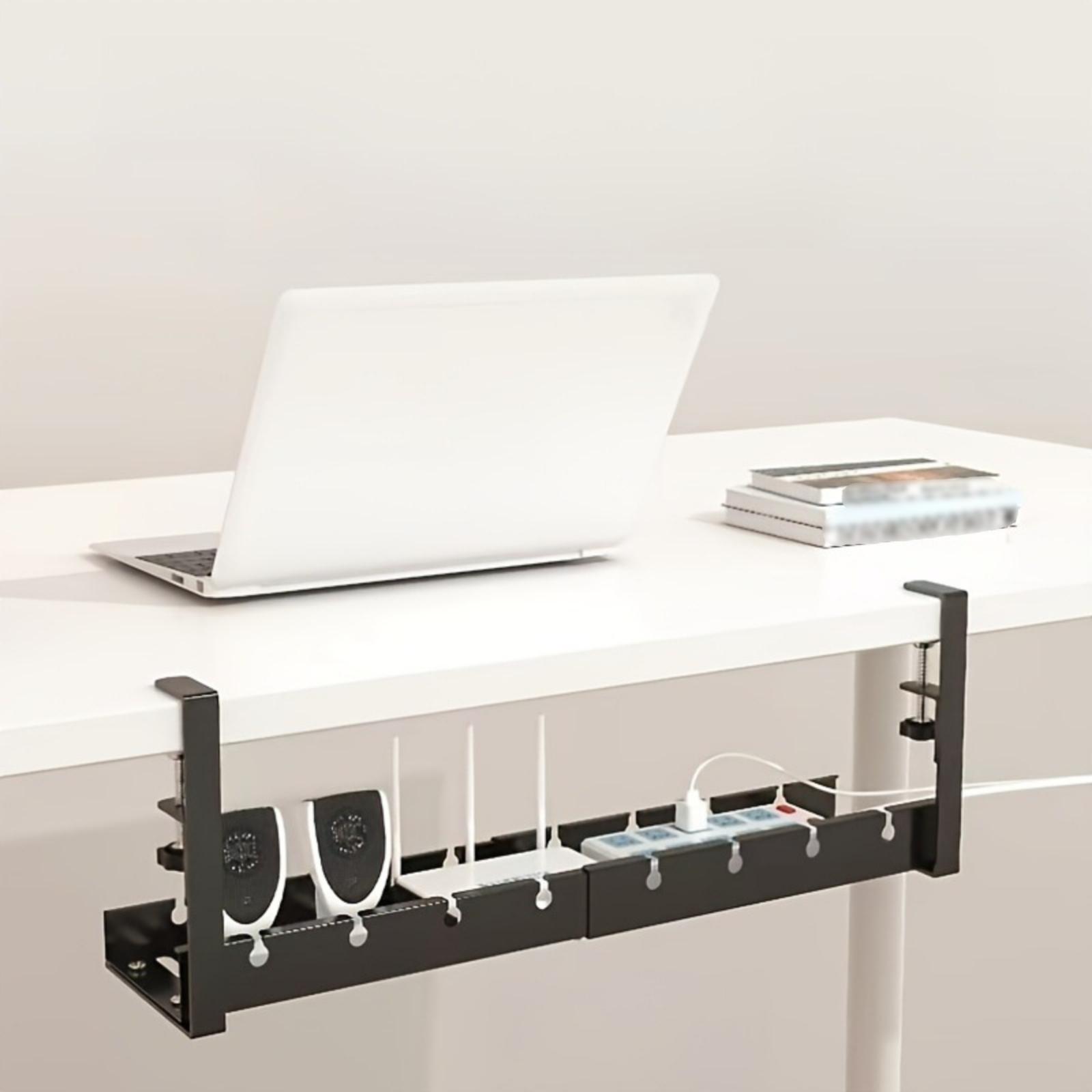 Cable Tray Under Desk - ถาดจัดระเบียบสายไฟโลหะปรับระดับได้สำหรับใต้โต๊ะทำงาน ชั้นจัดการสายไฟสำหรับการจัดระเบียบสายไฟในบ้านและสำนักงาน