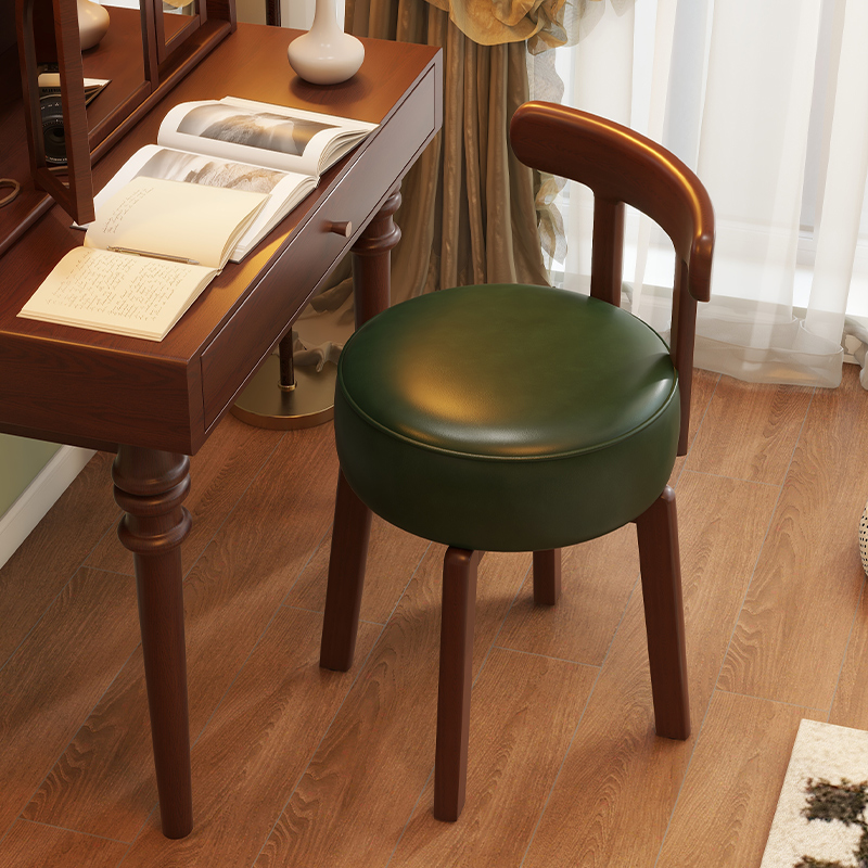 Office Furniture Home - เก้าอี้แต่งตัวไม้เนื้อแข็งแบบหมุนได้ เบาะหนัง เก้าอี้แต่งตัวในห้องนอน เก้าอี้พนักพิงไม้เนื้อแข็ง โต๊ะทำงานและเก้าอี้สำนักงาน