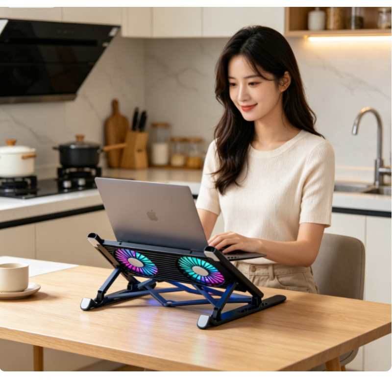 Adjustable Laptop Table - ใหม่แล็ปท็อปคูลเลอร์เบสสแตนด์แผ่นรองระบายความร้อนแล็ปท็อปแบบพับได้แบบพกพาปรับได้สำหรับ 13-17.3 นิ้วพร้อมพัดลม 4 ตัว